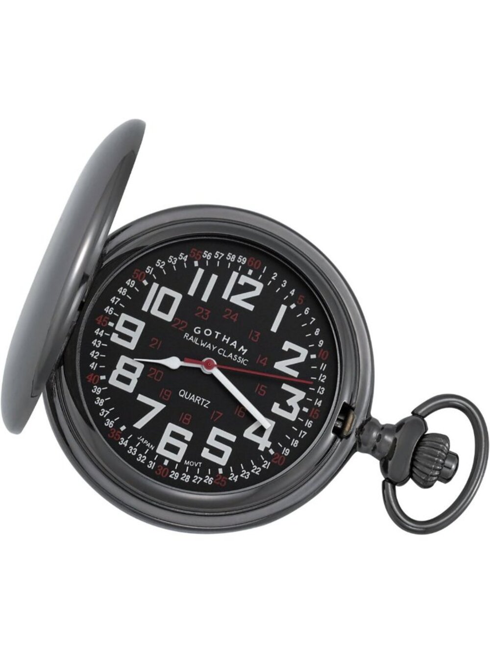 Stylish Gunmetal Quartz Pocket Watch with Polished Finish & Railroad Design